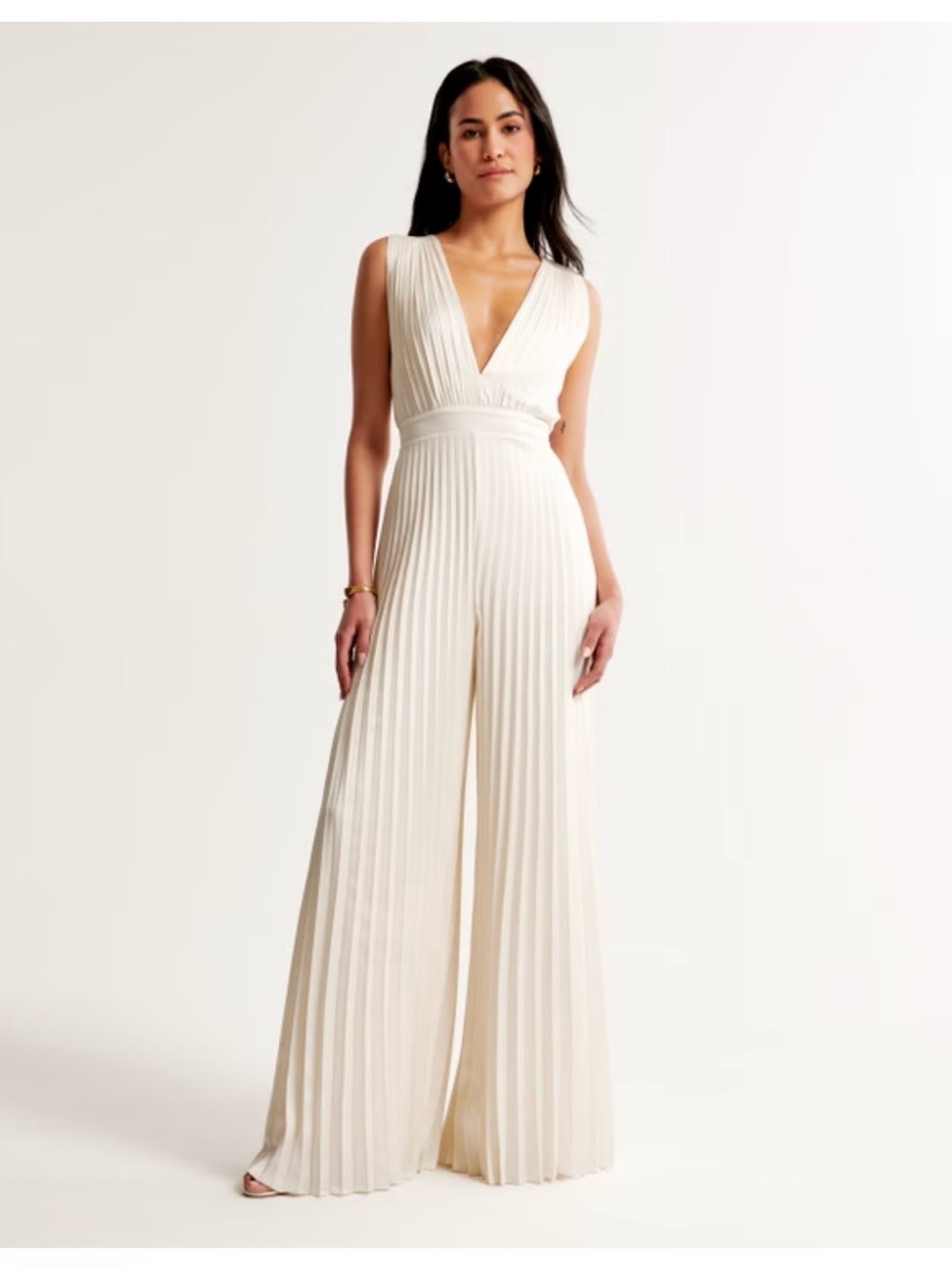 Abercrombie & Fitch Giselle pleated jumpsuit in bone white Sz S